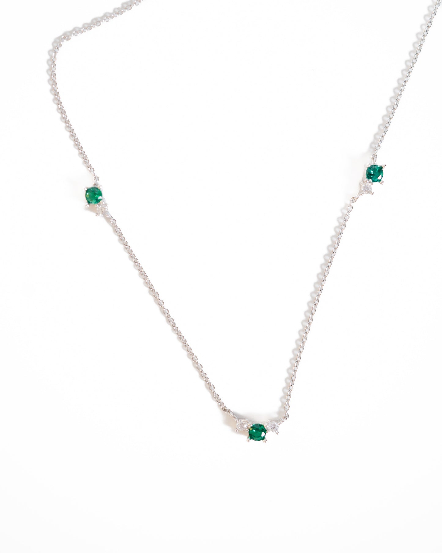 collier argent zircon vert emeraude