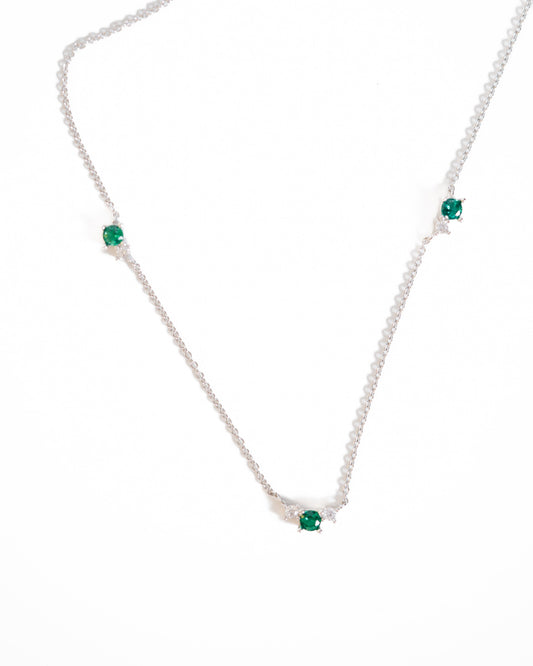 collier argent zircon vert emeraude