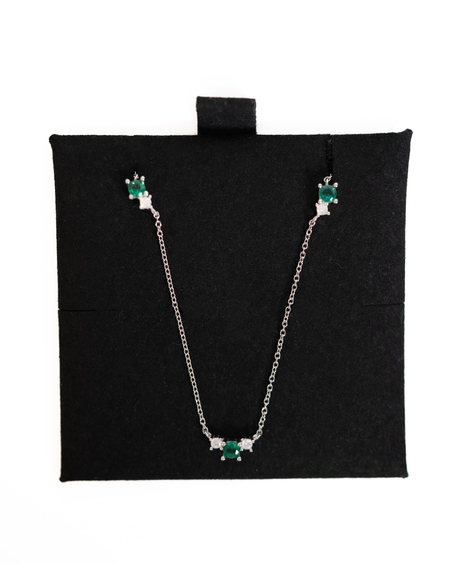 collier argent zircon vert emeraude