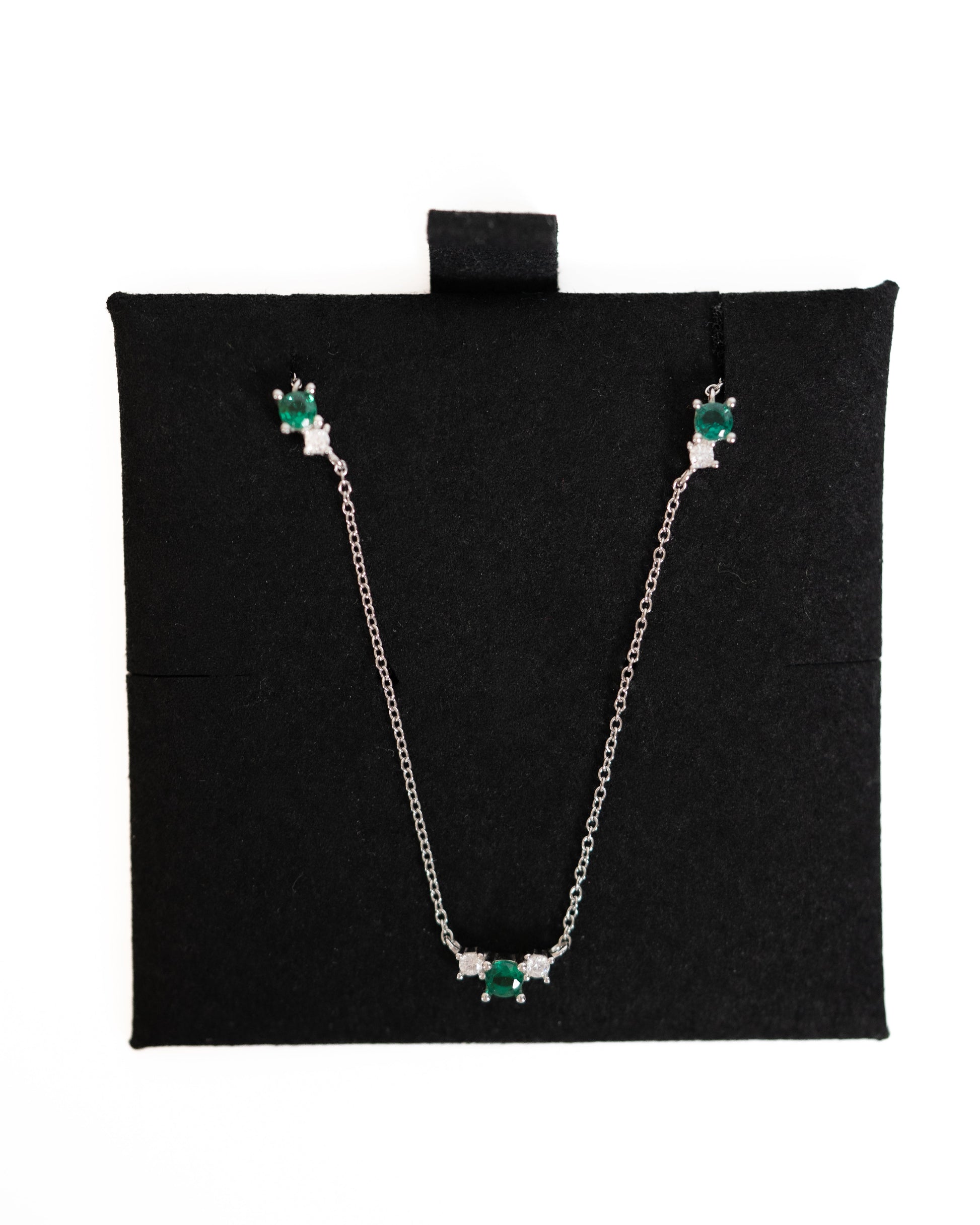 collier argent zircon vert emeraude