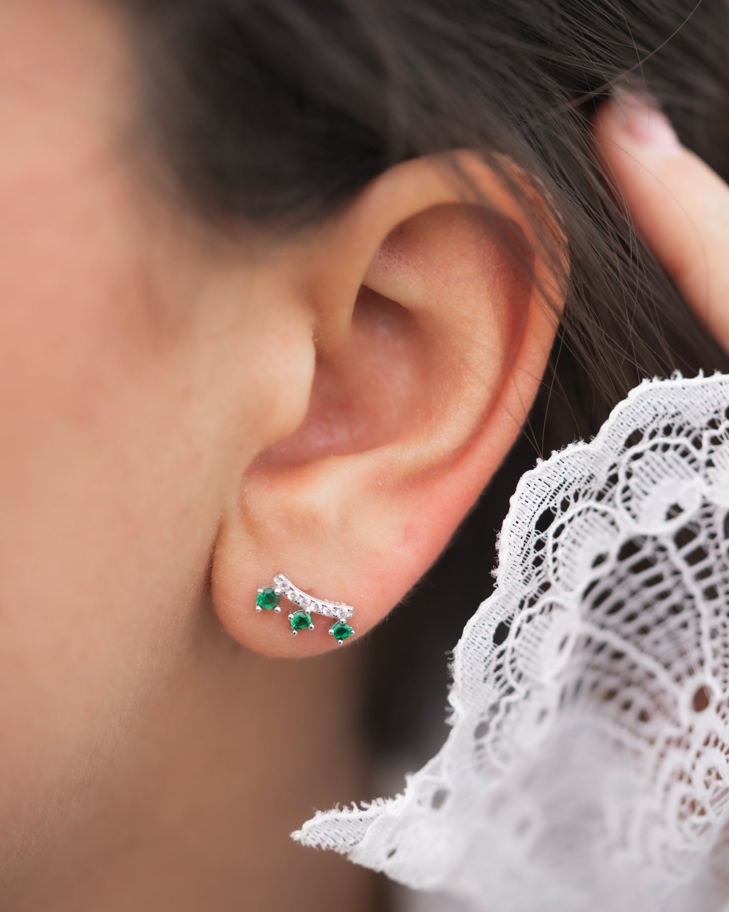 boucles oreilles argent zircon vert emeraude