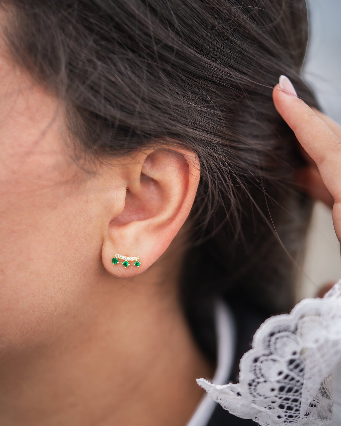 boucles oreilles plaque or zircon vert emeraude