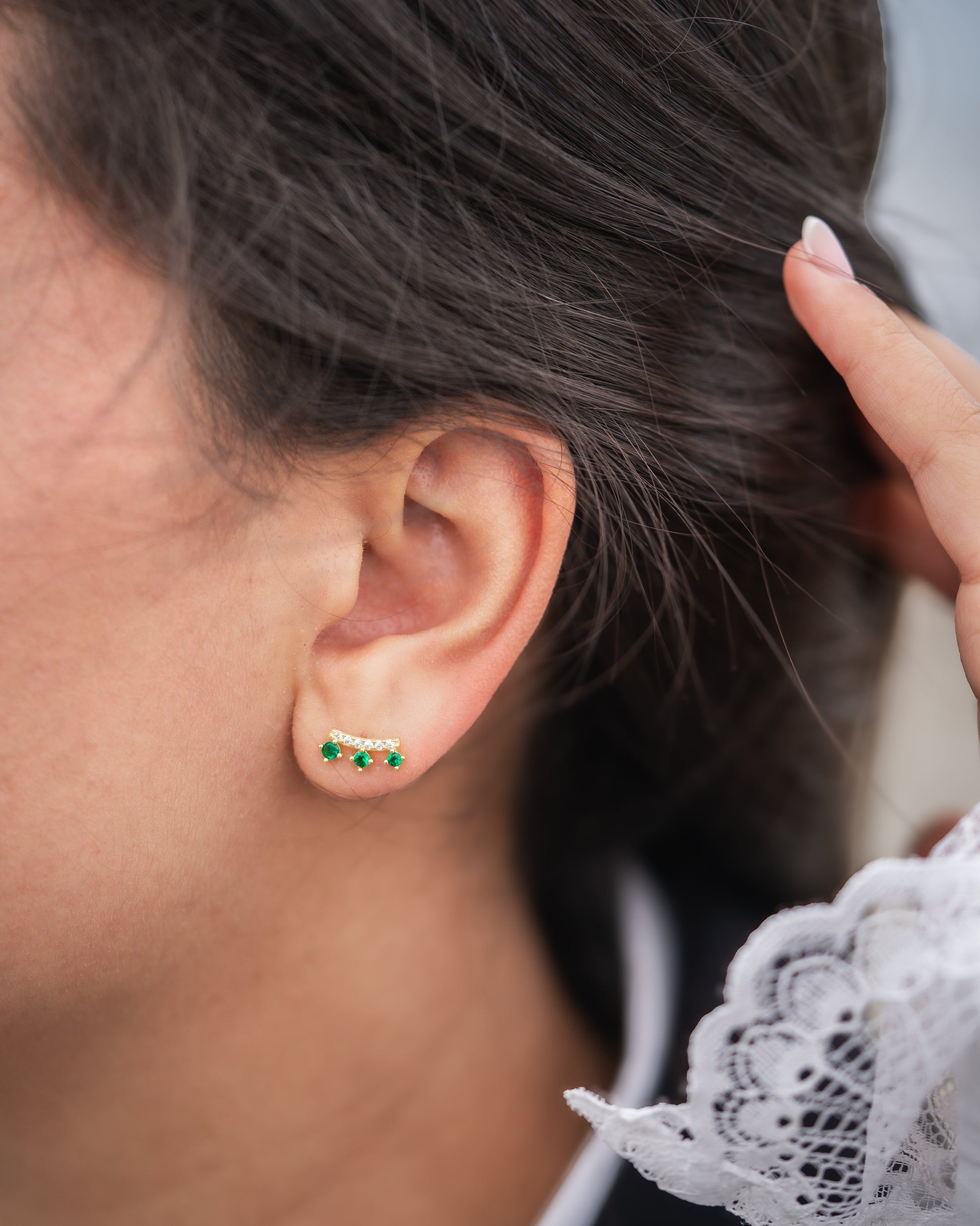 boucles oreilles plaque or zircon vert emeraude